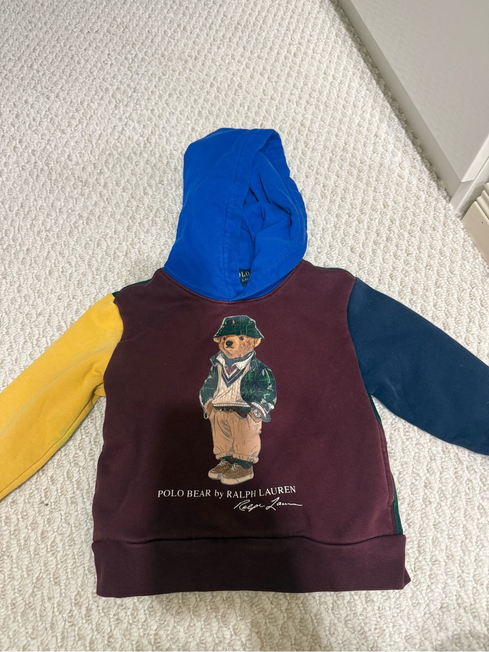 Polo by Ralph Lauren Colorblock Polo Bear Hoodie - Burgundy, Blue, Yellow, Navy